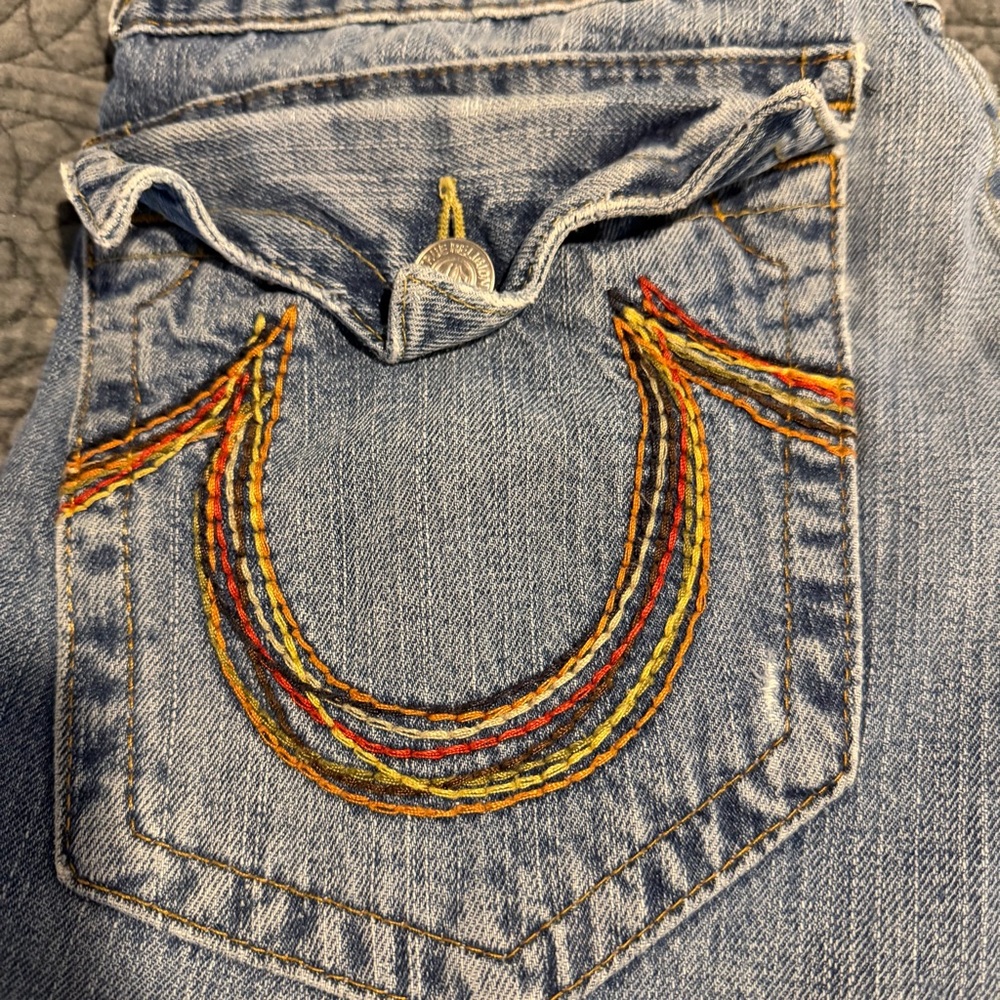 Men’s Vintage True Religion Bootcut Jean Rainbow Flap Pocket. 34x32 100% Cotton